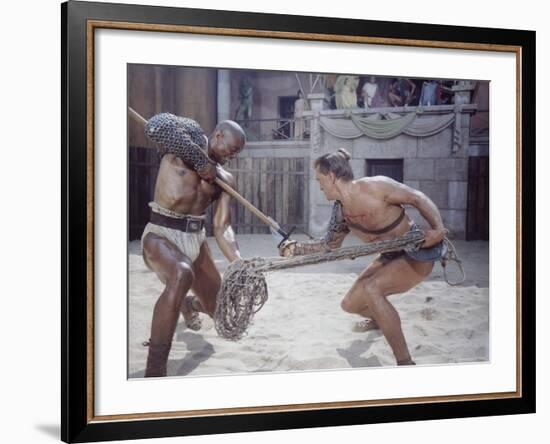 Actor Woody Strode Squaring Off Against Actor Kirk Douglas in Gladiator Battle in "Spartacus"-J^ R^ Eyerman-Framed Premium Photographic Print