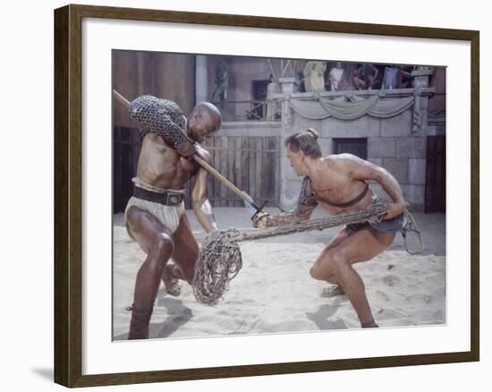 Actor Woody Strode Squaring Off Against Actor Kirk Douglas in Gladiator Battle in "Spartacus"-J^ R^ Eyerman-Framed Premium Photographic Print