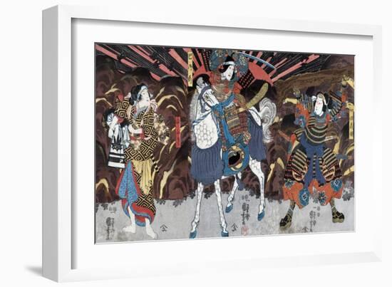 Actors as Wadai Yoshimori, Tomoe Gozen, and Yamabuki, Japanese Wood-Cut Print-Lantern Press-Framed Art Print