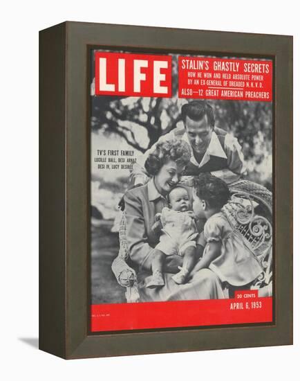 Actors Dezi Arnaz and Wife Lucille Ball with Children, Desi Jr. and Lucie, at Home, April 6, 1953-Ed Clark-Framed Premier Image Canvas