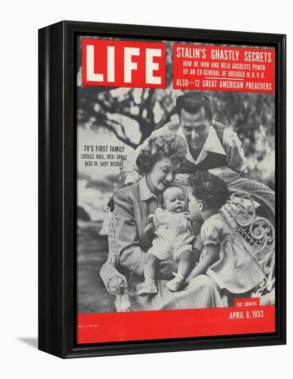 Actors Dezi Arnaz and Wife Lucille Ball with Children, Desi Jr. and Lucie, at Home, April 6, 1953-Ed Clark-Framed Premier Image Canvas