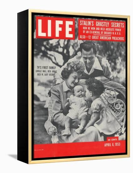 Actors Dezi Arnaz and Wife Lucille Ball with Children, Desi Jr. and Lucie, at Home, April 6, 1953-Ed Clark-Framed Premier Image Canvas