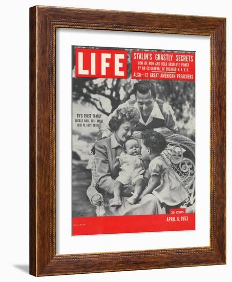 Actors Dezi Arnaz and Wife Lucille Ball with Children, Desi Jr. and Lucie, at Home, April 6, 1953-Ed Clark-Framed Photographic Print