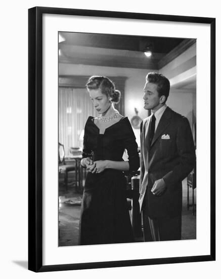 Actors Lauren Bacall and Kirk Douglas in "Young Man with a Horn" During Production-Alfred Eisenstaedt-Framed Premium Photographic Print