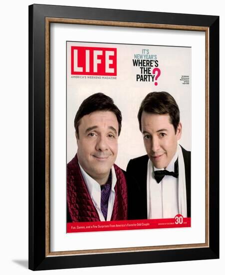 Actors Nathan Lane and Matthew Broderick Getting the Last Laugh of 2005, December 30, 2005-George Lange-Framed Photographic Print