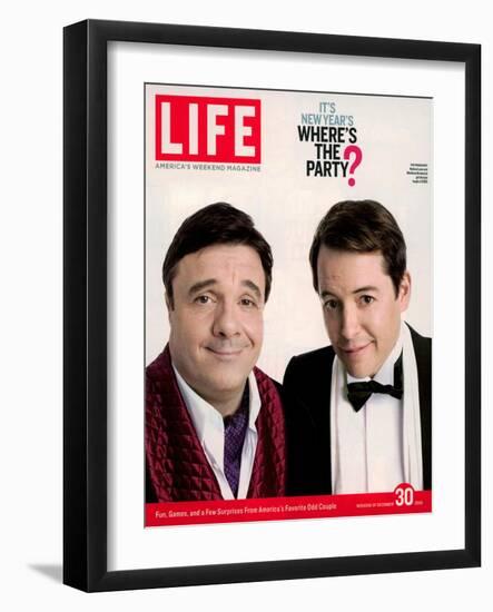 Actors Nathan Lane and Matthew Broderick Getting the Last Laugh of 2005, December 30, 2005-George Lange-Framed Photographic Print