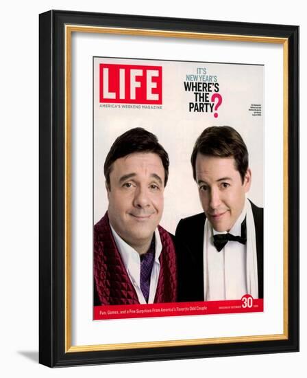 Actors Nathan Lane and Matthew Broderick Getting the Last Laugh of 2005, December 30, 2005-George Lange-Framed Photographic Print