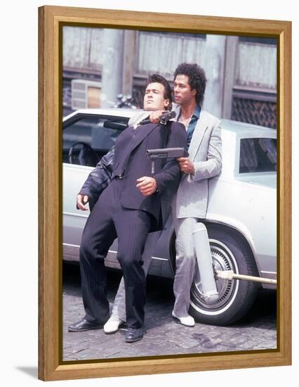 Actors Philip Michael Thomas and Shooting Scene From Thomas's Television Series "Miami Vice"-David Mcgough-Framed Premier Image Canvas
