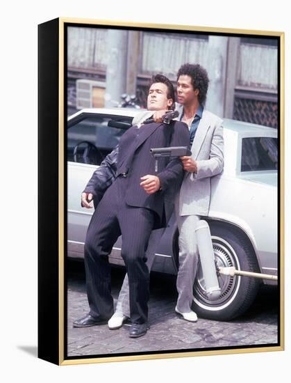 Actors Philip Michael Thomas and Shooting Scene From Thomas's Television Series "Miami Vice"-David Mcgough-Framed Premier Image Canvas