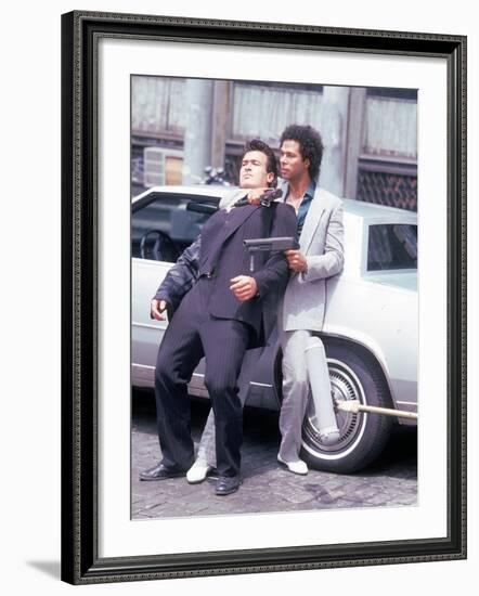 Actors Philip Michael Thomas and Shooting Scene From Thomas's Television Series "Miami Vice"-David Mcgough-Framed Premium Photographic Print