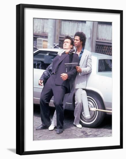 Actors Philip Michael Thomas and Shooting Scene From Thomas's Television Series "Miami Vice"-David Mcgough-Framed Premium Photographic Print