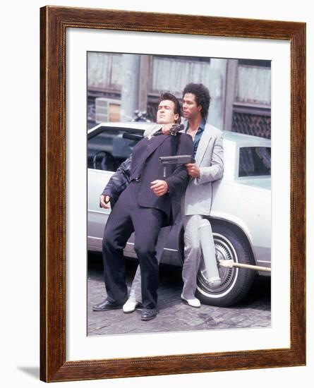 Actors Philip Michael Thomas and Shooting Scene From Thomas's Television Series "Miami Vice"-David Mcgough-Framed Premium Photographic Print