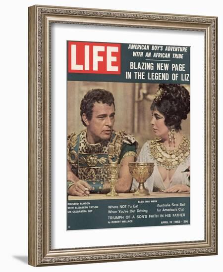 Actors Richard Burton and Elizabeth Taylor on Set of Film "Cleopatra,", April 13, 1962-Paul Schutzer-Framed Photographic Print