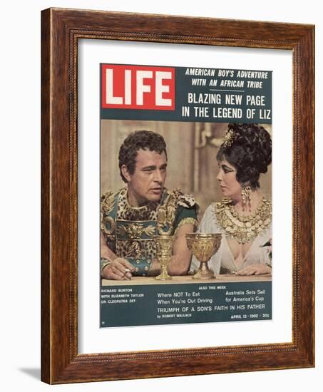 Actors Richard Burton and Elizabeth Taylor on Set of Film "Cleopatra,", April 13, 1962-Paul Schutzer-Framed Photographic Print