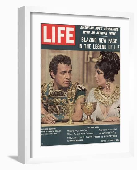 Actors Richard Burton and Elizabeth Taylor on Set of Film "Cleopatra,", April 13, 1962-Paul Schutzer-Framed Photographic Print