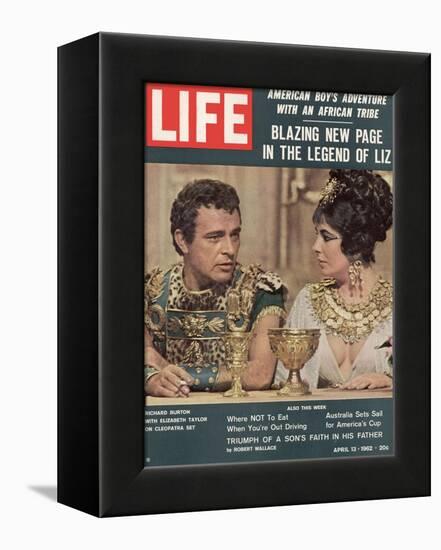 Actors Richard Burton and Elizabeth Taylor on Set of Film "Cleopatra,", April 13, 1962-Paul Schutzer-Framed Premier Image Canvas