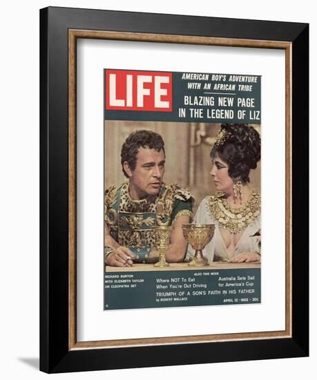 Actors Richard Burton and Elizabeth Taylor on Set of Film "Cleopatra,", April 13, 1962-Paul Schutzer-Framed Photographic Print