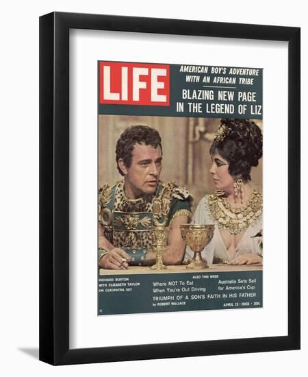 Actors Richard Burton and Elizabeth Taylor on Set of Film "Cleopatra,", April 13, 1962-Paul Schutzer-Framed Photographic Print