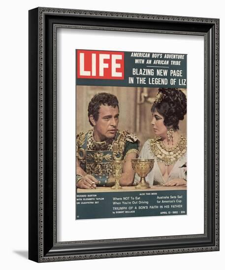 Actors Richard Burton and Elizabeth Taylor on Set of Film "Cleopatra,", April 13, 1962-Paul Schutzer-Framed Photographic Print