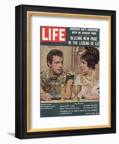 Actors Richard Burton and Elizabeth Taylor on Set of Film "Cleopatra,", April 13, 1962-Paul Schutzer-Framed Photographic Print