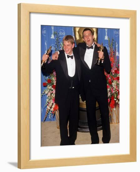 Actors Screenwriters Matt Damon and Ben Affleck Holding their Oscars in Press Room Atacademy Awards-Mirek Towski-Framed Premium Photographic Print