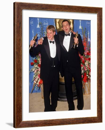 Actors Screenwriters Matt Damon and Ben Affleck Holding their Oscars in Press Room Atacademy Awards-Mirek Towski-Framed Premium Photographic Print