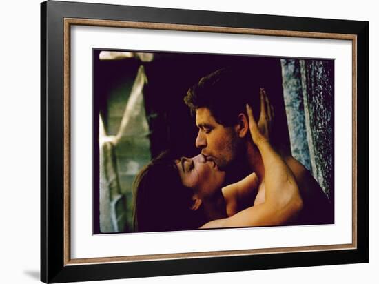 Actors Stephen Boyd and Juliette Greco in Love Scene for Motion Picture The Big Gamble-Gjon Mili-Framed Giclee Print