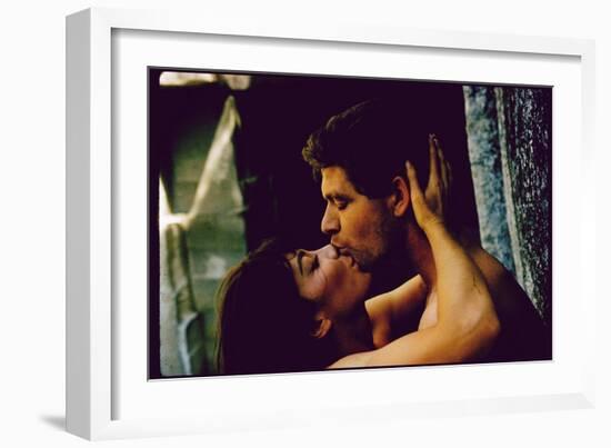 Actors Stephen Boyd and Juliette Greco in Love Scene for Motion Picture The Big Gamble-Gjon Mili-Framed Giclee Print