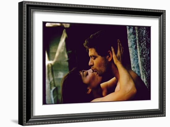 Actors Stephen Boyd and Juliette Greco in Love Scene for Motion Picture The Big Gamble-Gjon Mili-Framed Giclee Print