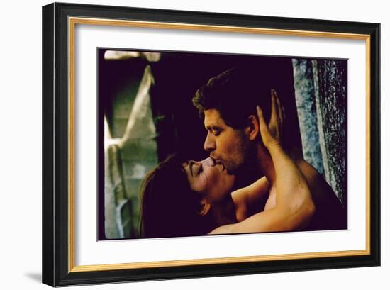 Actors Stephen Boyd and Juliette Greco in Love Scene for Motion Picture The Big Gamble-Gjon Mili-Framed Giclee Print