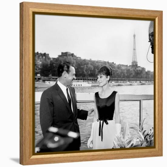 Actors William Holden and Audrey Hepburn on the Set of the Film "Paris When it Sizzles", Paris-null-Framed Stretched Canvas