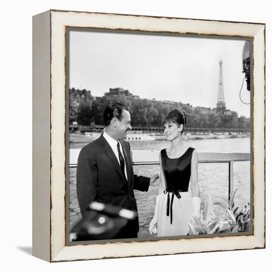 Actors William Holden and Audrey Hepburn on the Set of the Film "Paris When it Sizzles", Paris-null-Framed Stretched Canvas