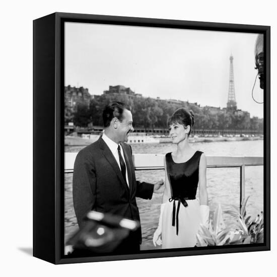 Actors William Holden and Audrey Hepburn on the Set of the Film "Paris When it Sizzles", Paris-null-Framed Stretched Canvas