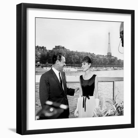 Actors William Holden and Audrey Hepburn on the Set of the Film "Paris When it Sizzles", Paris-null-Framed Photo