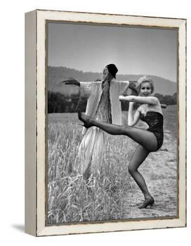 Actress and Dancer Julie Newmar Warming Up for Her Devil's Role in the Musical "Damn Yankees"-Nina Leen-Framed Premier Image Canvas