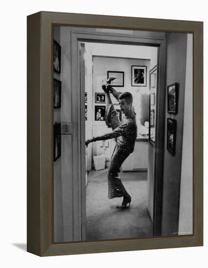 Actress Angela Lansbury Limbering Up for Hit Broadway Show 'Mame'-Mark Kauffman-Framed Premier Image Canvas