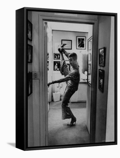 Actress Angela Lansbury Limbering Up for Hit Broadway Show 'Mame'-Mark Kauffman-Framed Premier Image Canvas
