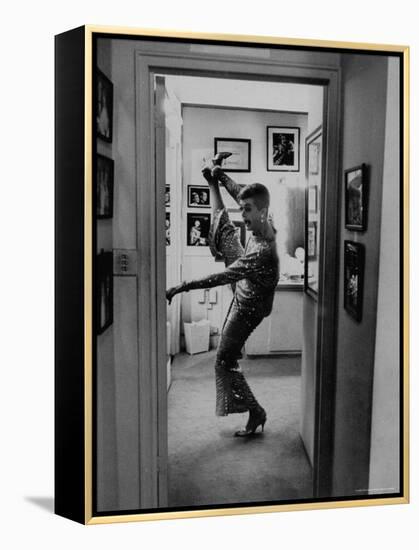 Actress Angela Lansbury Limbering Up for Hit Broadway Show 'Mame'-Mark Kauffman-Framed Premier Image Canvas