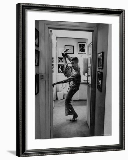 Actress Angela Lansbury Limbering Up for Hit Broadway Show 'Mame'-Mark Kauffman-Framed Premium Photographic Print