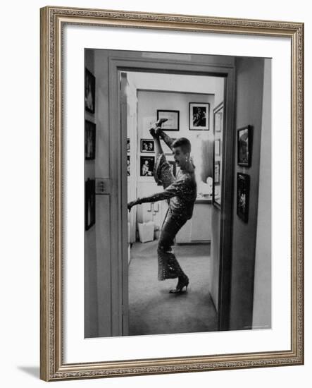 Actress Angela Lansbury Limbering Up for Hit Broadway Show 'Mame'-Mark Kauffman-Framed Premium Photographic Print