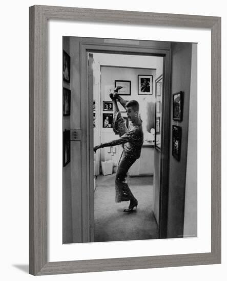 Actress Angela Lansbury Limbering Up for Hit Broadway Show 'Mame'-Mark Kauffman-Framed Premium Photographic Print