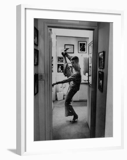 Actress Angela Lansbury Limbering Up for Hit Broadway Show 'Mame'-Mark Kauffman-Framed Premium Photographic Print