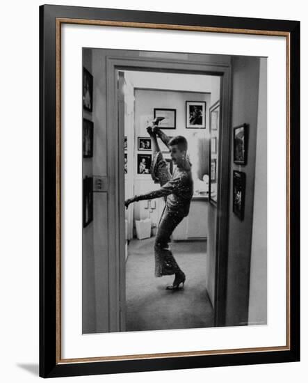 Actress Angela Lansbury Limbering Up for Hit Broadway Show 'Mame'-Mark Kauffman-Framed Premium Photographic Print