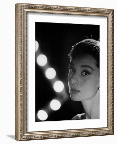 Actress Audrey Hepburn Backlit by V Pattern of 6 Klieg Lights-Allan Grant-Framed Premium Photographic Print