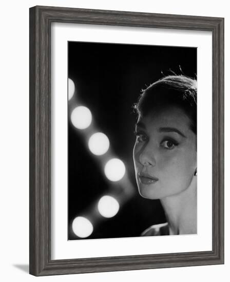 Actress Audrey Hepburn Backlit by V Pattern of 6 Klieg Lights-Allan Grant-Framed Premium Photographic Print