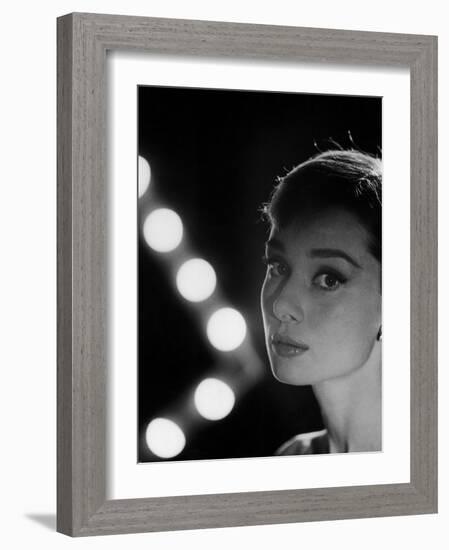 Actress Audrey Hepburn Backlit by V Pattern of 6 Klieg Lights-Allan Grant-Framed Premium Photographic Print