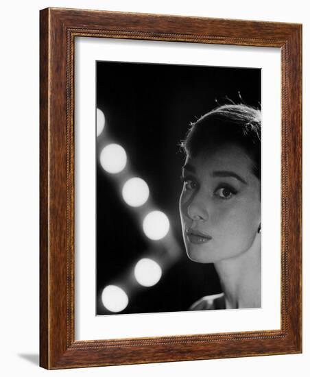 Actress Audrey Hepburn Backlit by V Pattern of 6 Klieg Lights-Allan Grant-Framed Premium Photographic Print