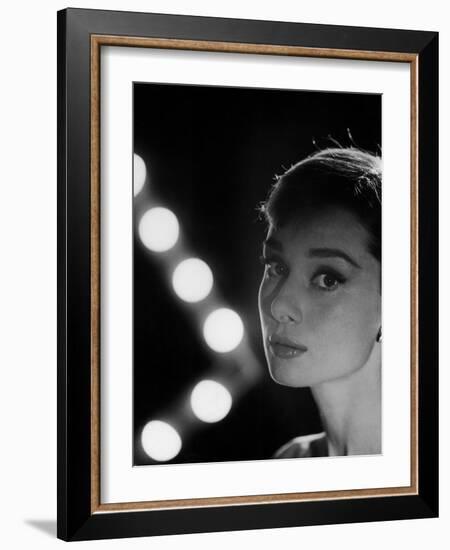 Actress Audrey Hepburn Backlit by V Pattern of 6 Klieg Lights-Allan Grant-Framed Premium Photographic Print