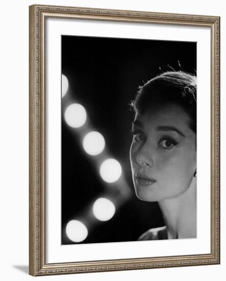 Actress Audrey Hepburn Backlit by V Pattern of 6 Klieg Lights-Allan Grant-Framed Premium Photographic Print