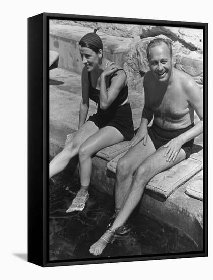 Actress Beatrice Lillie and Comedian Jack Benny Relaxing by the Pool on the French Riviera-John Phillips-Framed Premier Image Canvas